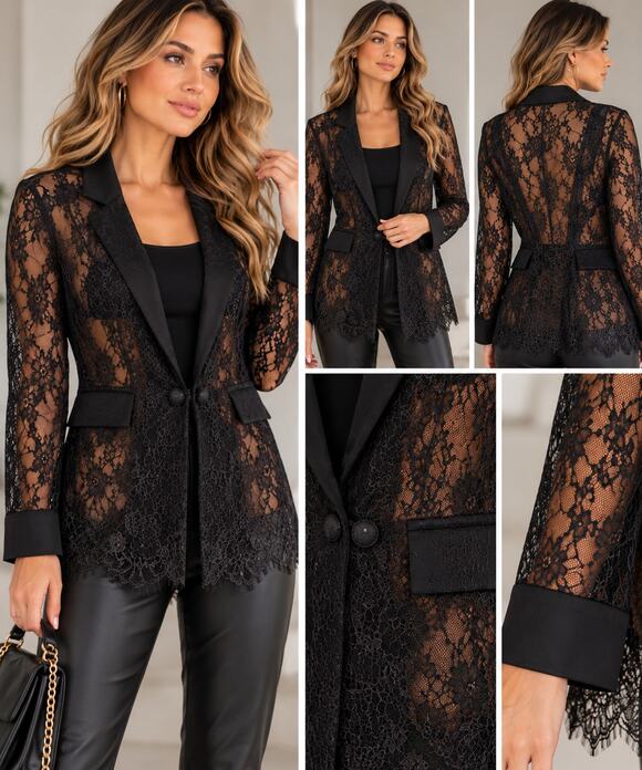 AKIRA Jackets & Blazers - AKIRA XL Black Sheer Floral Lace Blazer Gothic Romantic Jacket